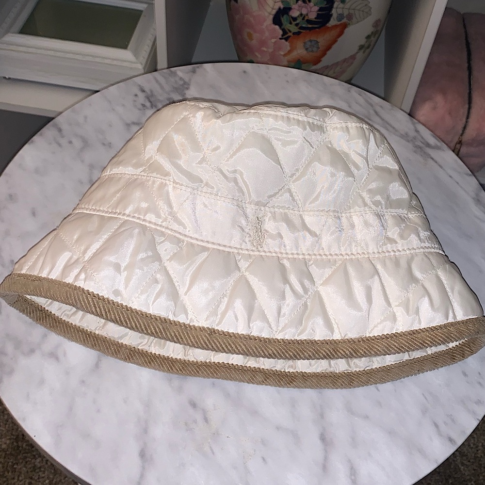 Ralph Lauren Bucket Hat in Cream and Tan Piping